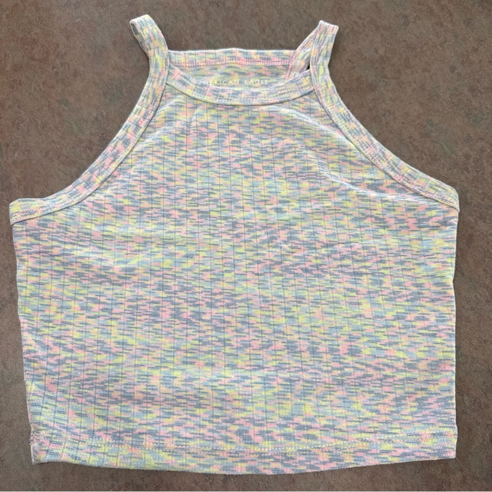 American Eagle Outfitters Fitted Purple and White Crop Tank